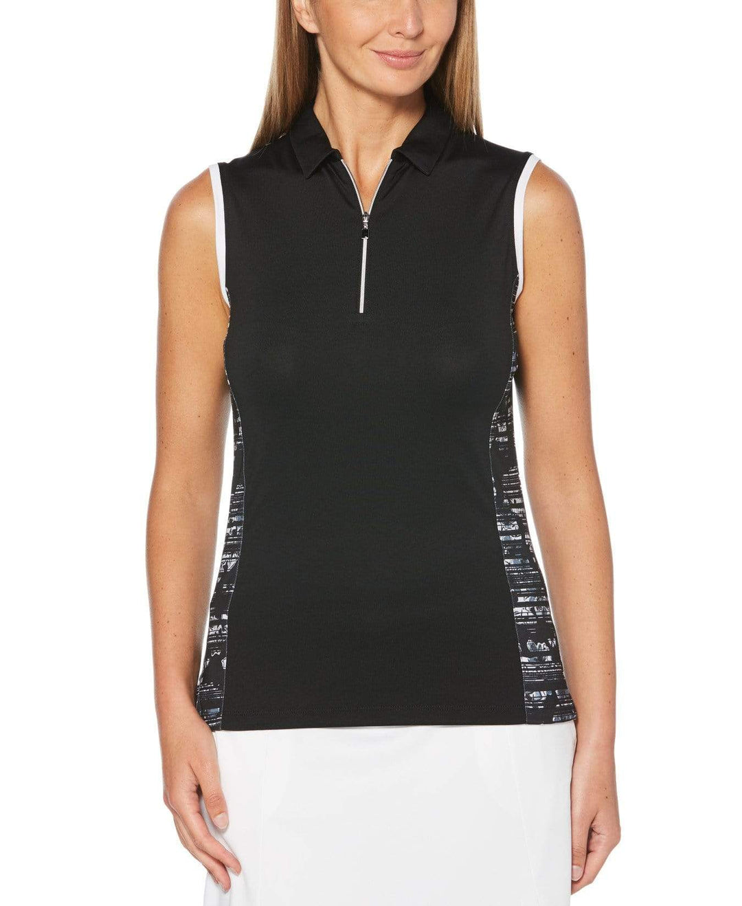 Womens Sleeveless Floral Printed Polo Polos Caviar / XL