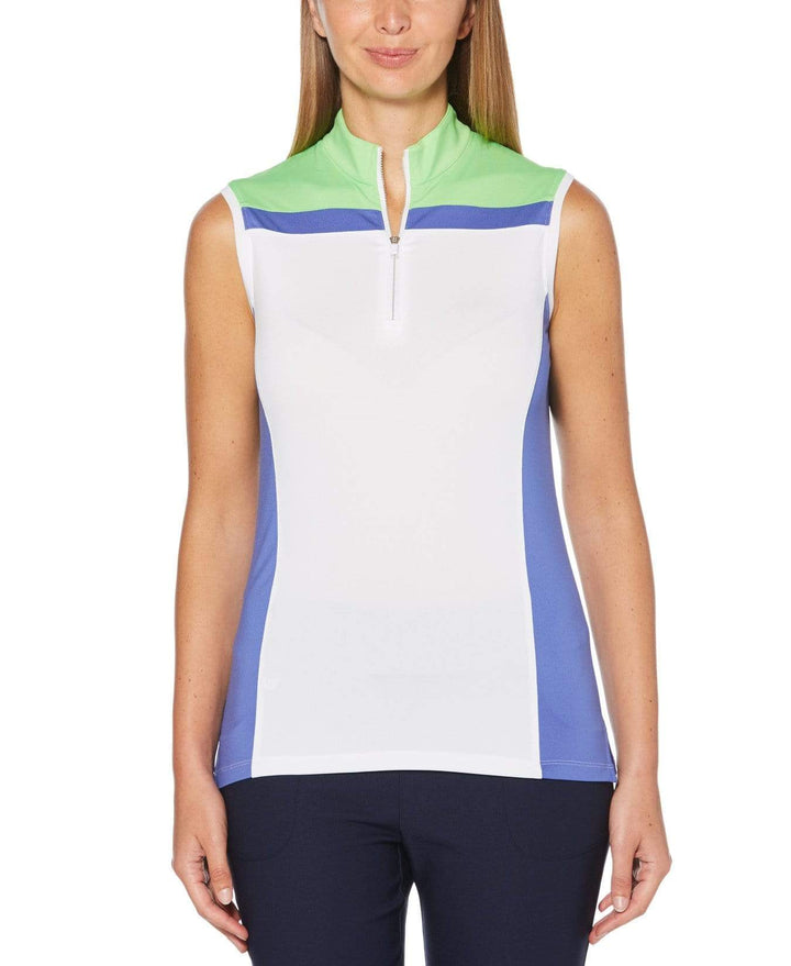 Womens Sleeveless 1/4 Zip Color Block Polo Polos Amparo Blue / XXL