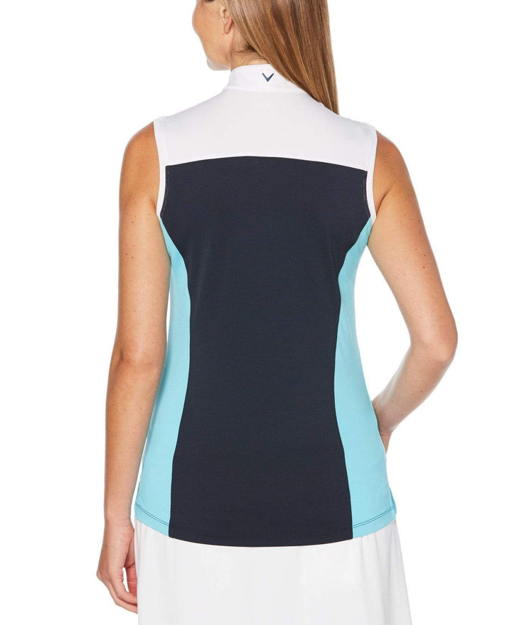 Womens Sleeveless 1/4 Zip Color Block Polo Polos