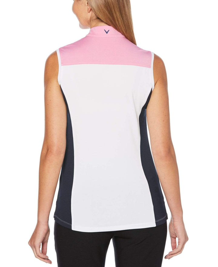 Womens Sleeveless 1/4 Zip Color Block Polo Polos