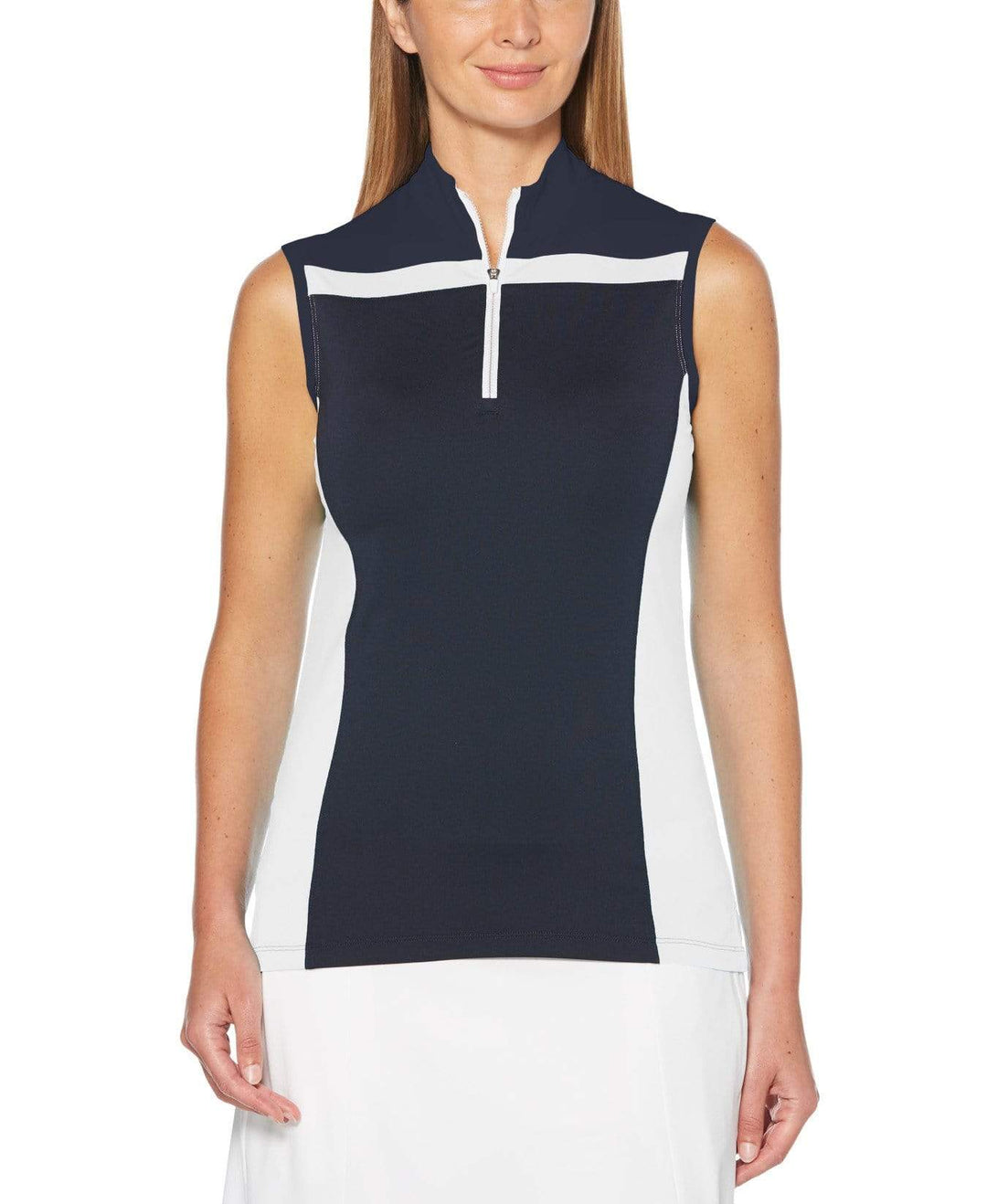 Womens Sleeveless 1/4 Zip Color Block Polo Polos Peacoat / S