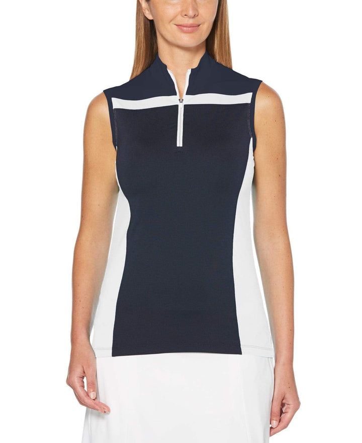 Womens Sleeveless 1/4 Zip Color Block Polo Polos Peacoat / S