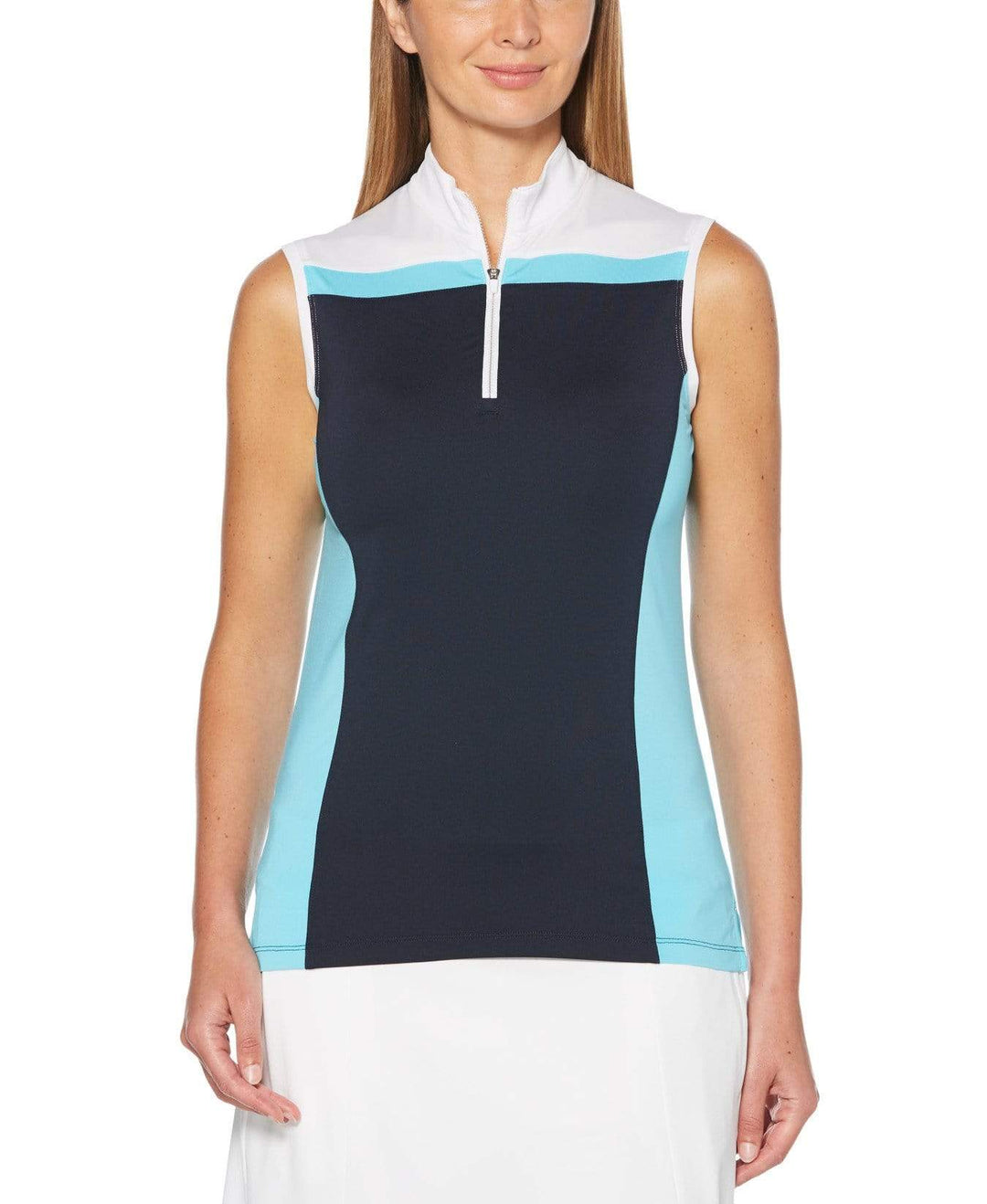 Womens Sleeveless 1/4 Zip Color Block Polo Polos River Blue / XS