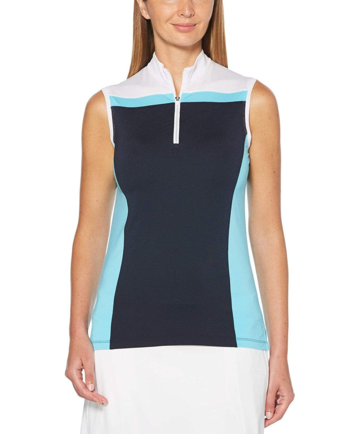 Womens Sleeveless 1/4 Zip Color Block Polo Polos River Blue / XS