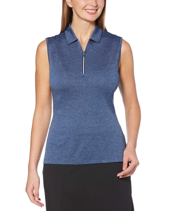 Womens Sleeveless 1/4 Zip Heather Polo Polos Peacoat Heather / XXL