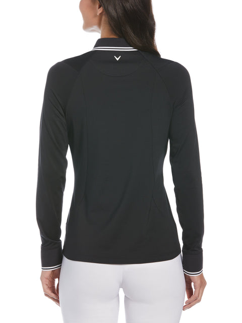 Womens Solid Long Sleeve Polo with Ribbing-Polos-Callaway
