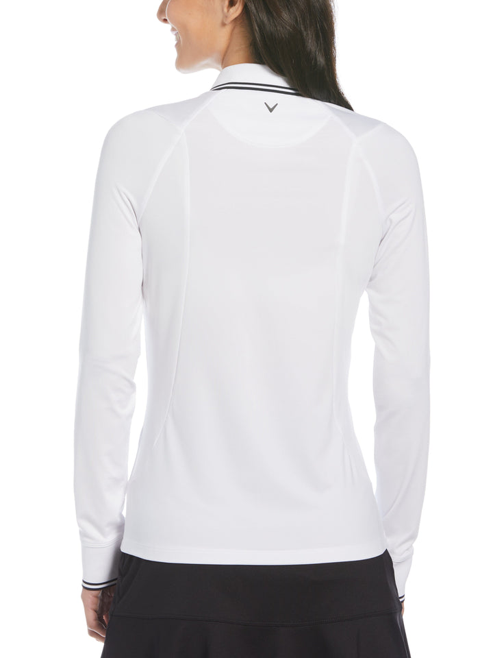Womens Solid Long Sleeve Polo with Ribbing-Polos-Callaway