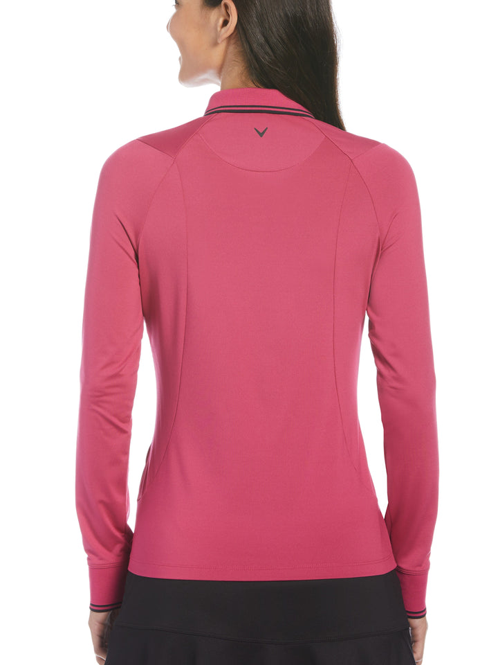 Womens Solid Long Sleeve Polo with Ribbing-Polos-Callaway