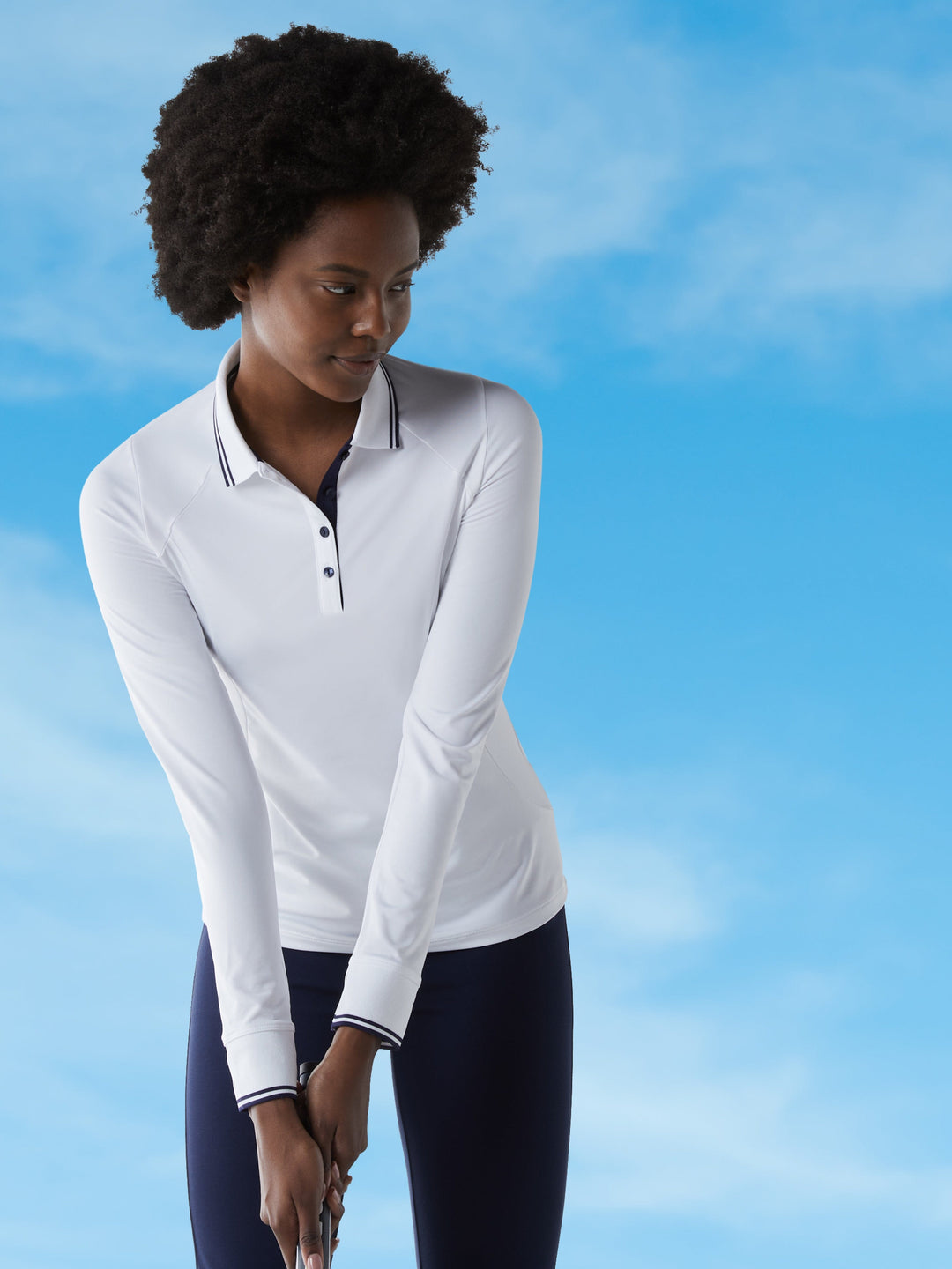 Womens Solid Long Sleeve Polo with Ribbing-Polos-Callaway