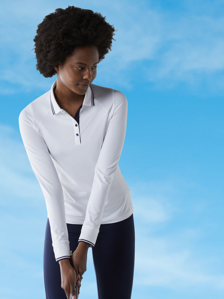 Womens Solid Long Sleeve Polo with Ribbing-Polos-Callaway