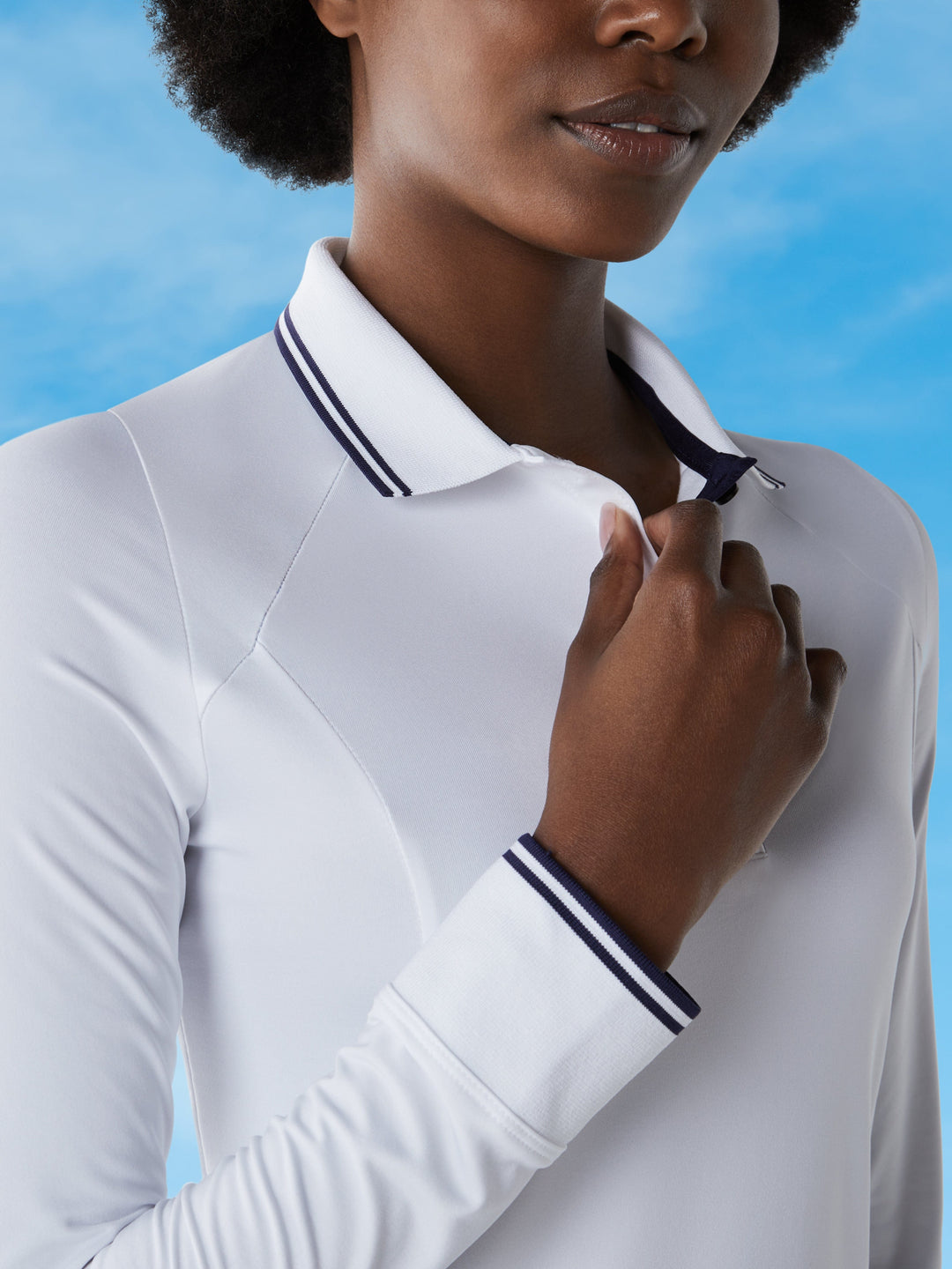 Womens Solid Long Sleeve Polo with Ribbing-Polos-Callaway