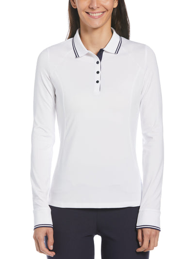 Womens Solid Long Sleeve Polo with Ribbing-Polos-Callaway