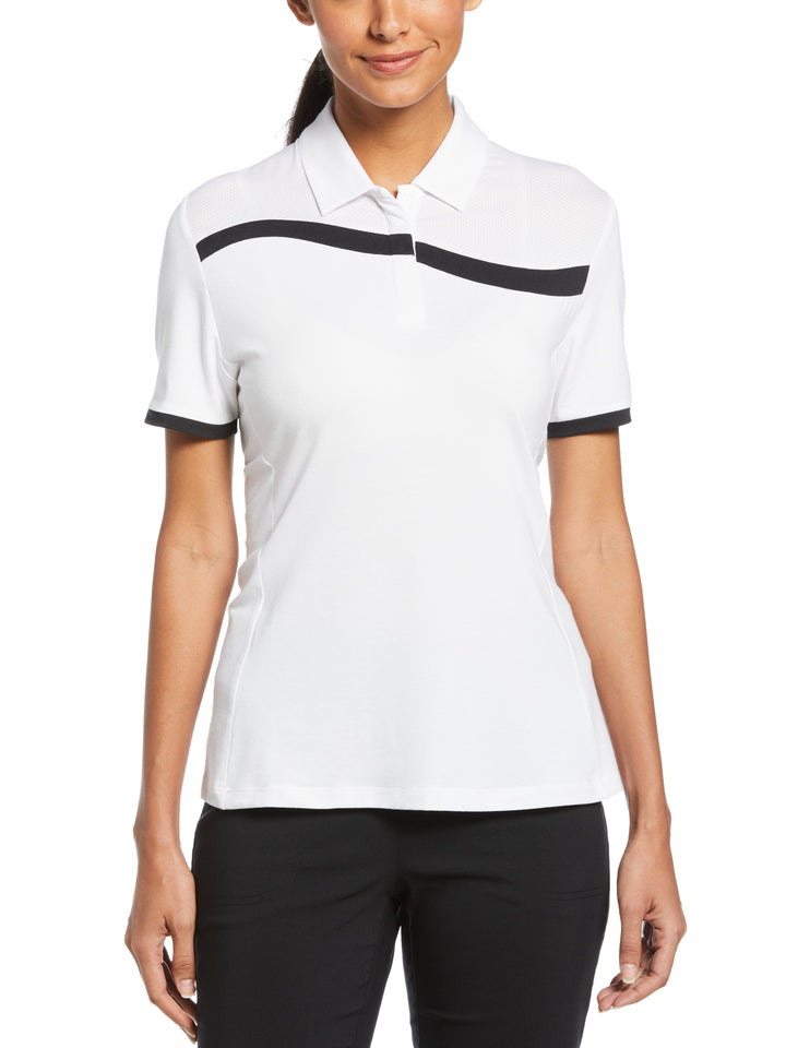 SwingTech™ Asymmetrical Color Block Golf Polo (Brilliant White) 