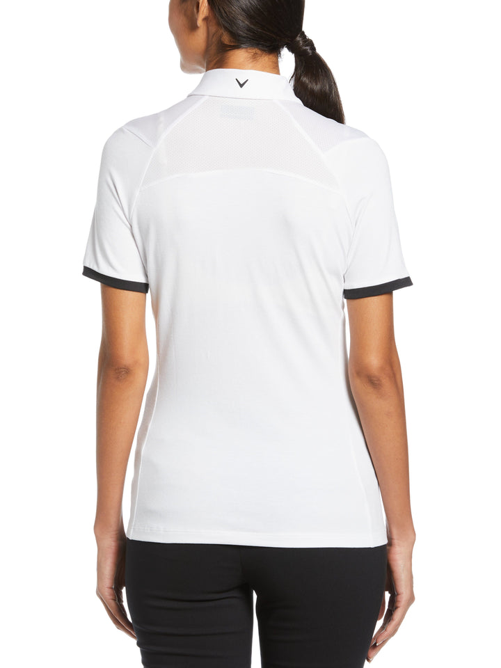SwingTech™ Asymmetrical Color Block Golf Polo (Brilliant White) 