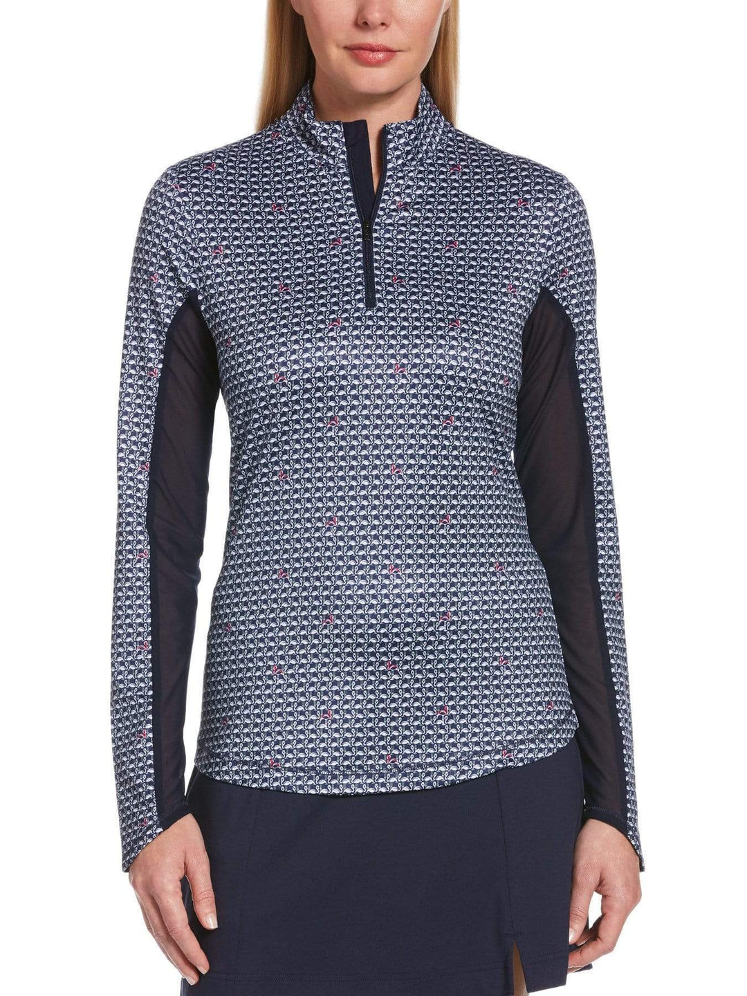 Womens Swing Tech Flamingo Print Sun Shirt-Polos-Peacoat-XS-Callaway Apparel