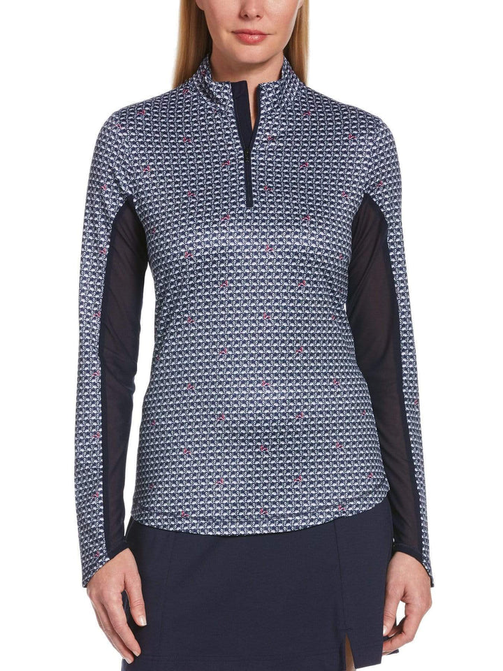 Womens Swing Tech Flamingo Print Sun Shirt-Polos-Peacoat-XS-Callaway Apparel