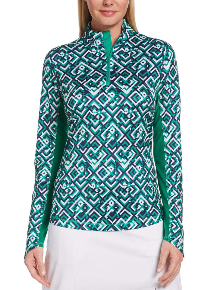 Womens Swing Tech Geo Print Sun Shirt-Polos-Peacoat-XS-Callaway Apparel