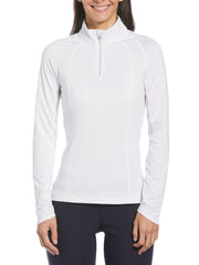 Womens Swing Tech Sun Protection 1/4 Zip Golf Shirt (Brilliant White) 