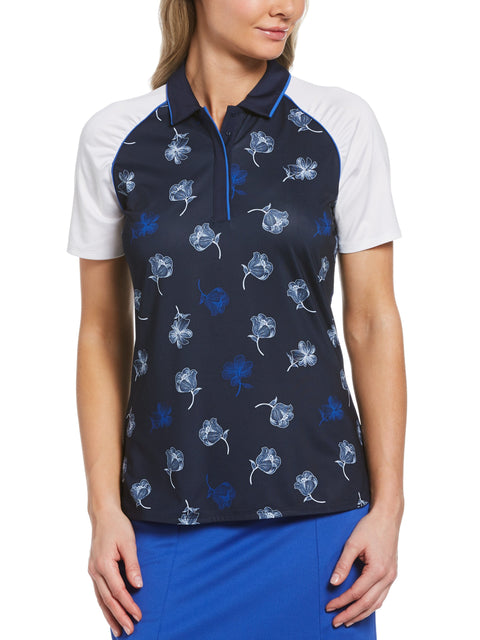 Womens Swing Tech Floral Print Golf Polo-Jackets-Peacoat-XS-Callaway