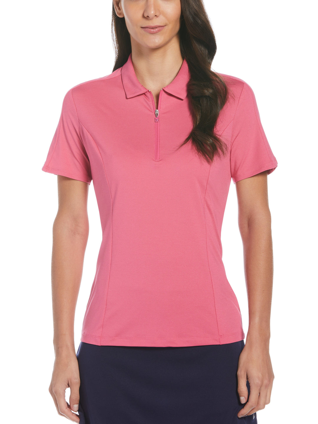 Womens Tonal Heather Quarter Zip Golf Polo (Lilac Rose Htr) 