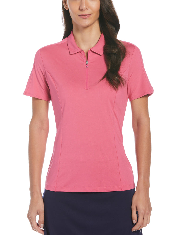 Womens Tonal Heather Quarter Zip Golf Polo (Lilac Rose Htr) 