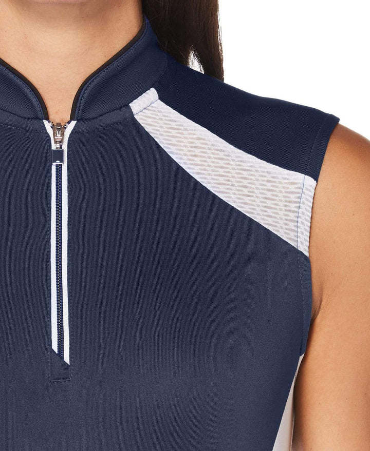 Womens Ventilated Color Block Mock Polo Polos