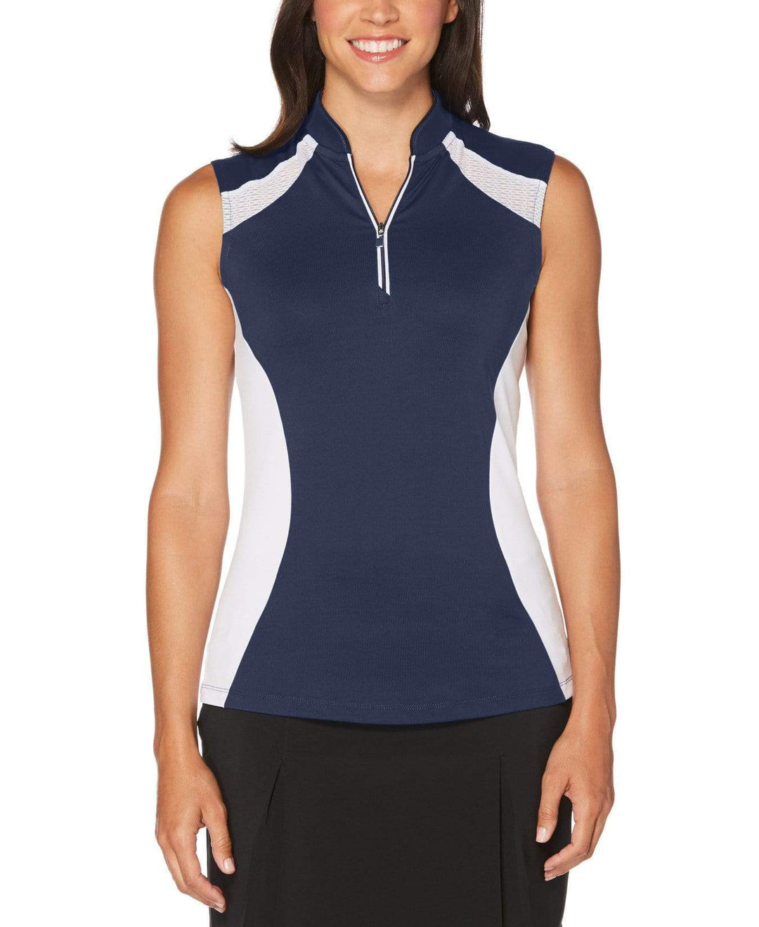 Womens Ventilated Color Block Mock Polo Polos Peacoat / XS