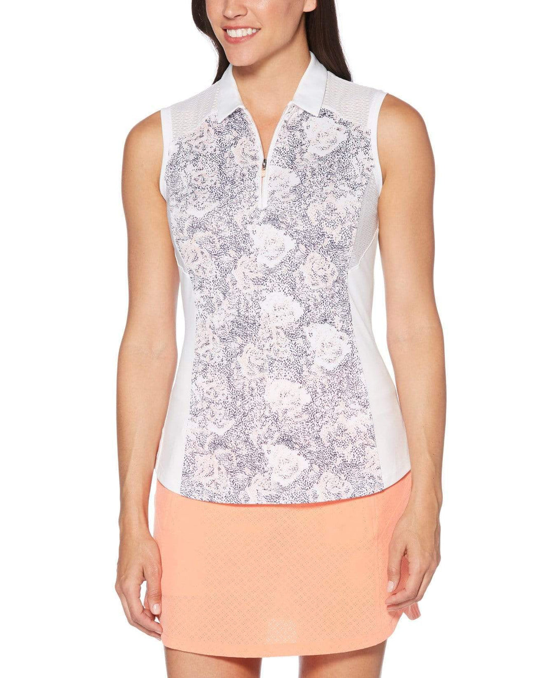 Womens Ventilated Dotted Blossom Print Polo Polos Bright White / XS