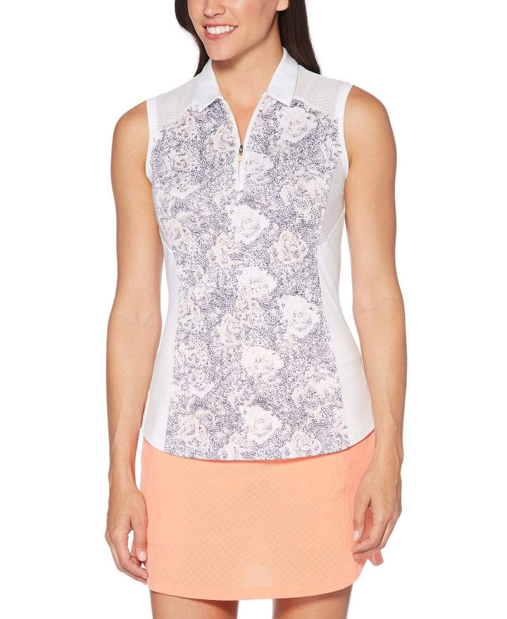 Womens Ventilated Dotted Blossom Print Polo Polos Bright White / XS